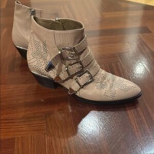 CHLOE Studded Beige Ankle Boots